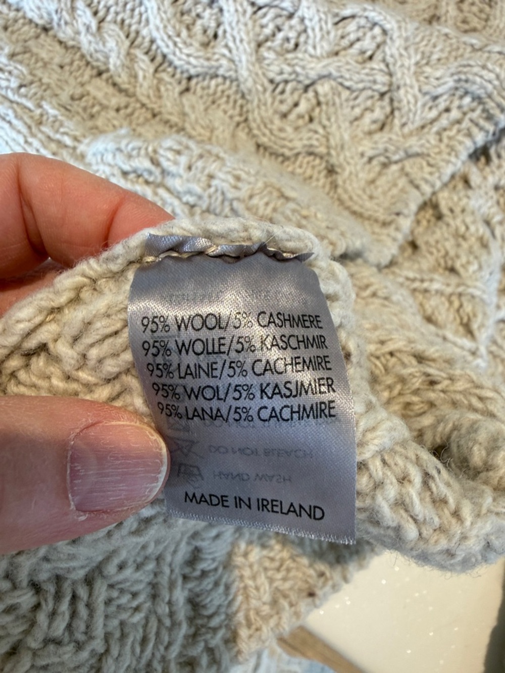 Cashmere Aran Sweater Market Cable Knit Turtleneck Sweater - Light Gray size med - Picture 11 of 12